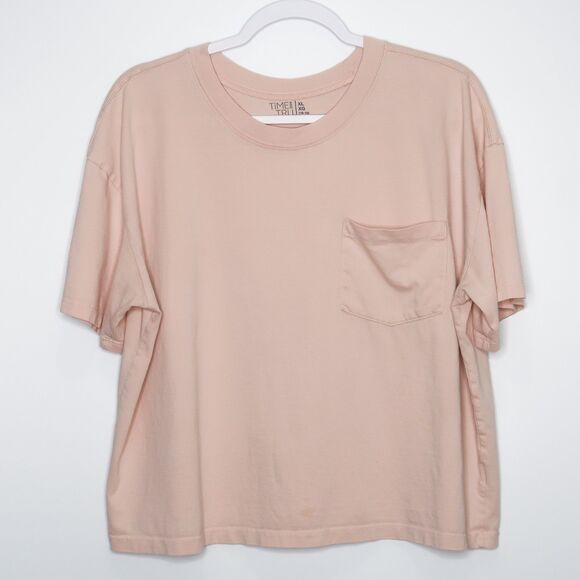 Time And Tru Womens T-shirt Size XL Pink Cropped Top Neutral Minimalist - Picture 1 of 5